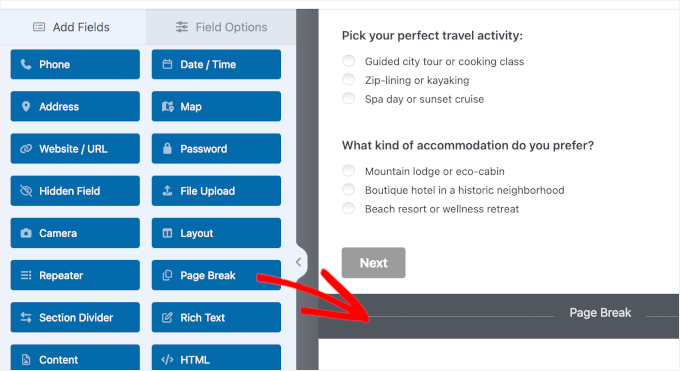 Adding a page break in WPForms Adding a page break in WPForms