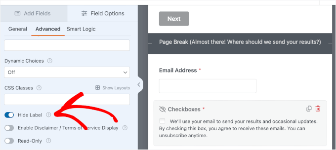 Hiding the Checkbox label Hiding the Checkbox label