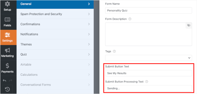 Customizing the Submit button's text Customizing the Submit button's text