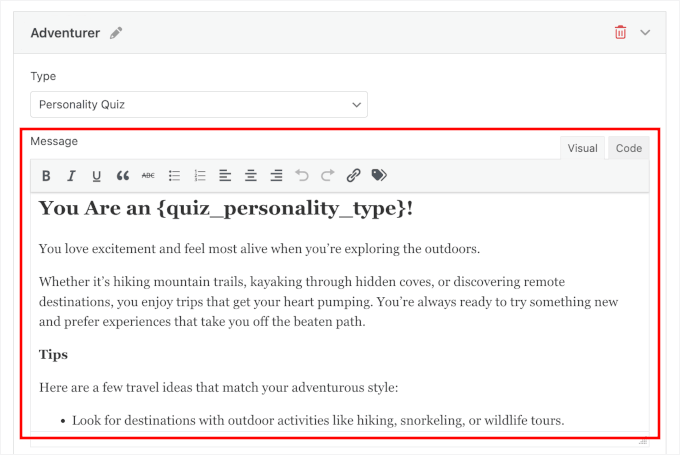 Writing outcome message Writing outcome message