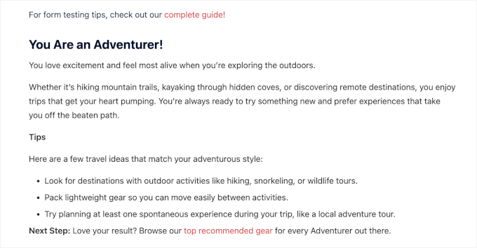Testing WPForms personality quiz Testing WPForms personality quiz