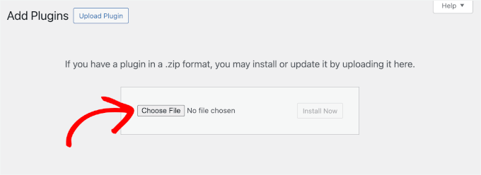 Choose File button to upload a plugin's zip file Choose File button to upload a plugin's zip file