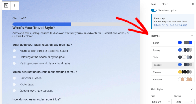 Applying a theme to the quiz Applying a theme to the quiz