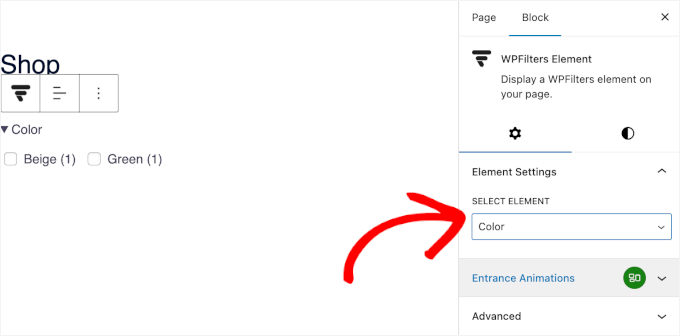 Select the WPFilters element to embed