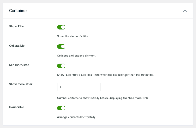 Configuring the element's container