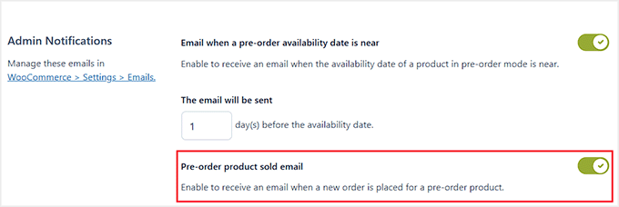 Configure pre-order notifications for admin in YITH