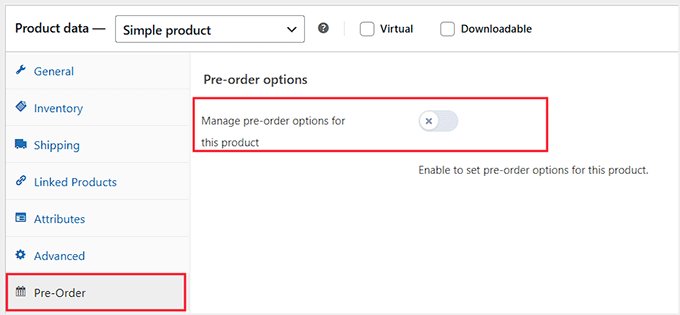 Toggle YITH pre-order switch in WooCommerce editor