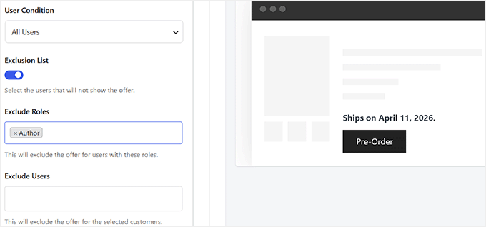 Exclude users or roles from pre-ordering in Merchant