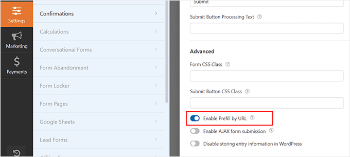 Enable URL parameters Enable URL parameters