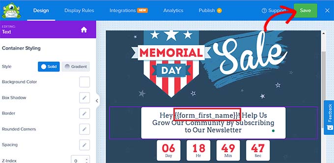 Save popup in OptinMonster Save popup in OptinMonster