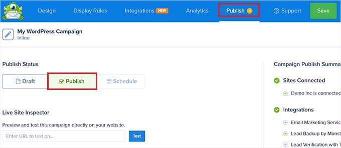 Publish campaign Publish campaign