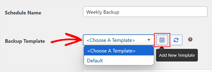 Creating a new scheduled backup template in Duplicator
