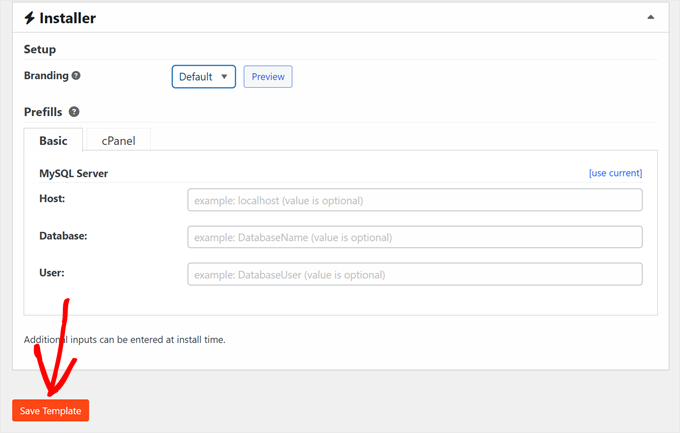 Saving a new Duplicator backup template