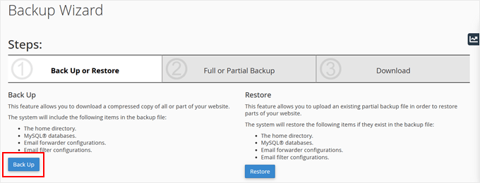 Creating a full backup in cPanel