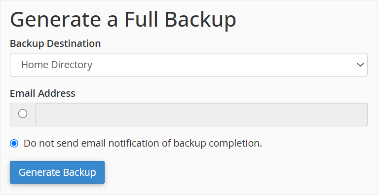 Generating a new cPanel backup