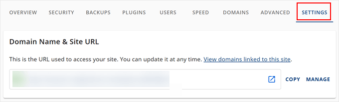 Opening Bluehost's website settings