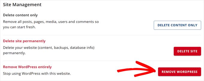 Removing WordPress in Bluehost