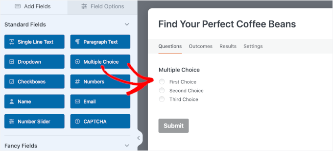 Adding the multiple choice field in WPForms