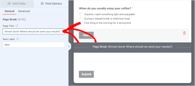Adding the page break a title