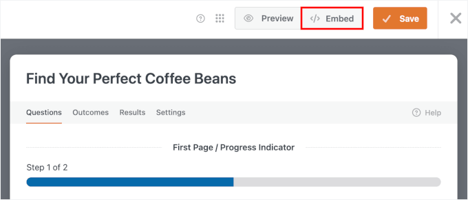 Embedding product quiz from WPForms builder