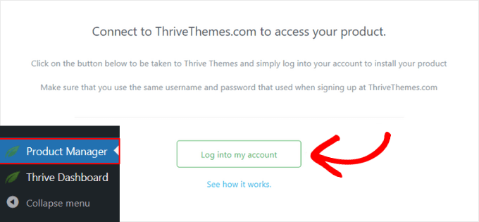 Log into Thrive Product manager dashboard