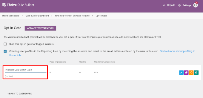 Editing the optin gate name