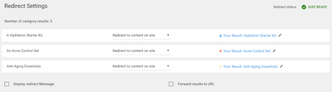 Mapping results pages for each category