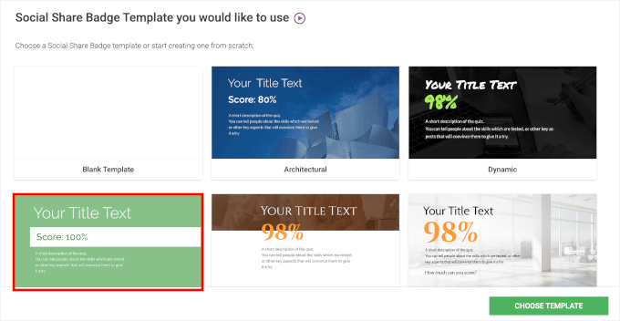 Choose a social share badge template