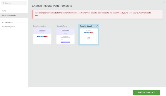 Choosing the Results Social template