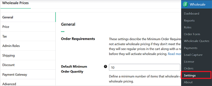 Add default minimum order quantity in Wholesale Prices Add default minimum order quantity in Wholesale Prices