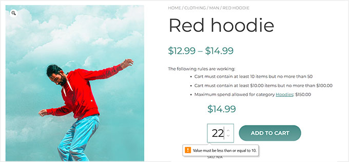 Preview of minimum and maximum quantity of a product set with YITH Preview of minimum and maximum quantity of a product set with YITH