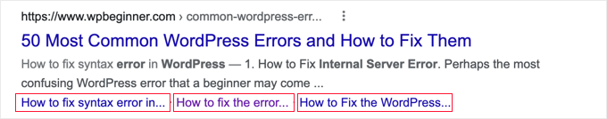 Table of contents links in Google search results Table of contents links in Google search results