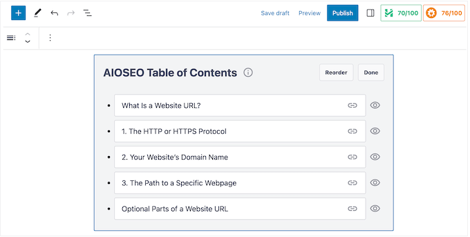 The AIOSEO table of contents block The AIOSEO table of contents block