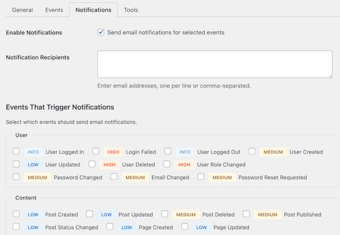 Activity log notifications