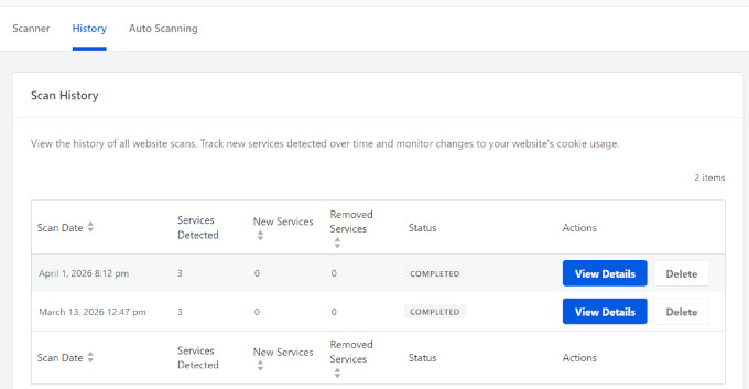 Review your past scanning history
