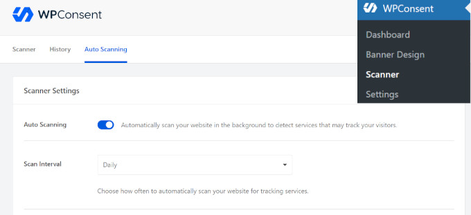 WPConsent automatic scan 