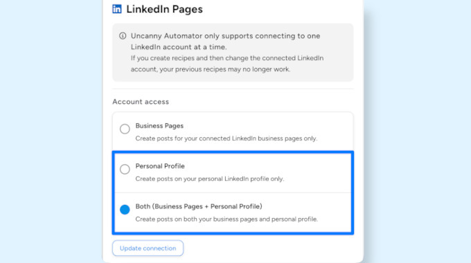 Connect to personal LinkedIn profiles