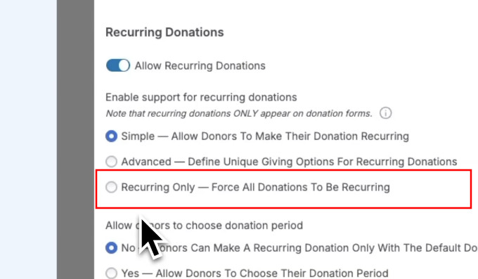 Recurring only donations