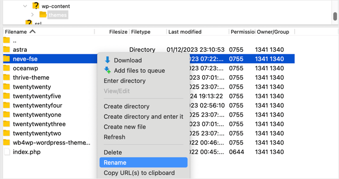 Using FTP to Rename the Current Theme Folder Using FTP to Rename the Current Theme Folder