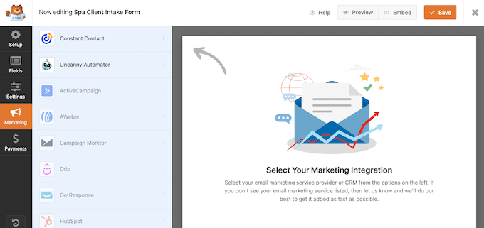 Connecting your forms to an email marketing service