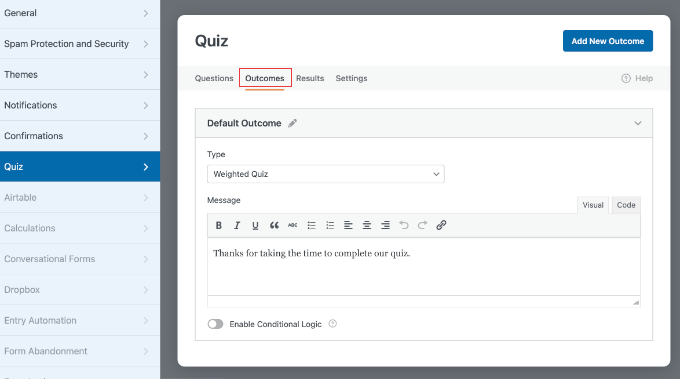 WPForms Quiz Outcome Screens