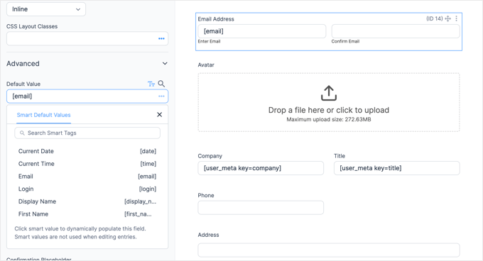 Customizing the Email Address Field Options Customizing the Email Address Field Options