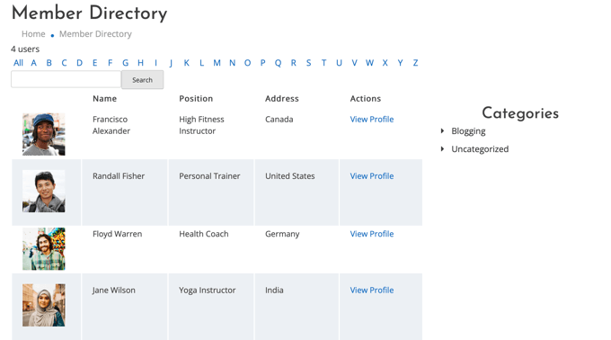 Member Directory Displayed in a Table Member Directory Displayed in a Table