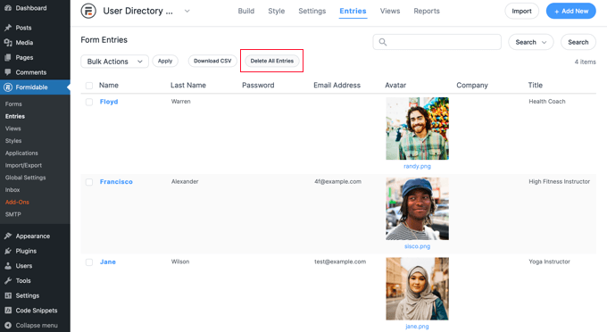 Deleting Sample Data From the Directory Deleting Sample Data From the Directory