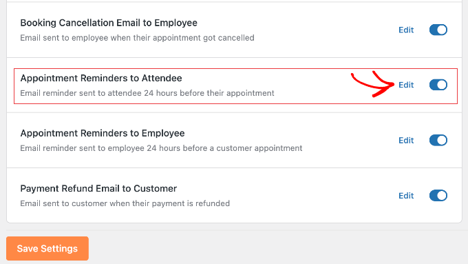 Editing the Appointment Reminders Template in Sugar Calendar Bookings