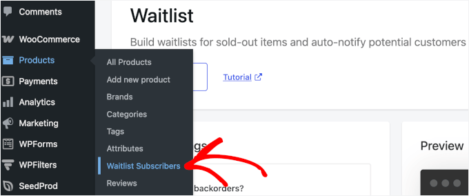 Waitlist subscribers in the Products page
