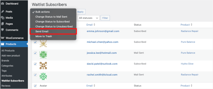 Sending emails to subscribers