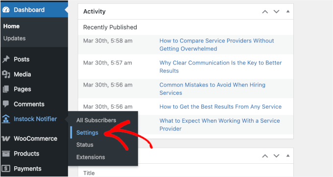 Going to Instock Notifier's settings