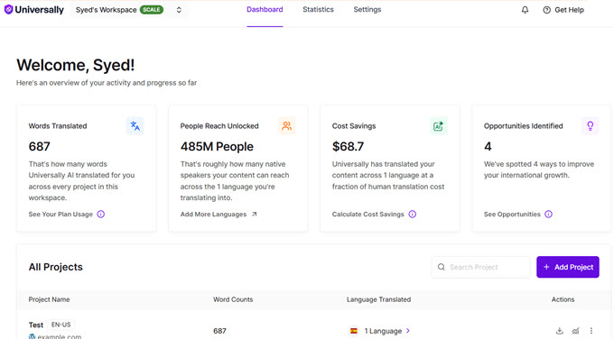 universally-dashboard Universally translation dashboard