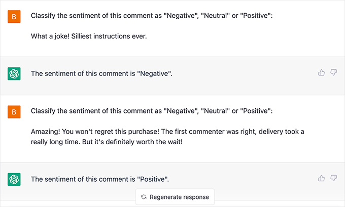 ChatGPT sentiment analysis